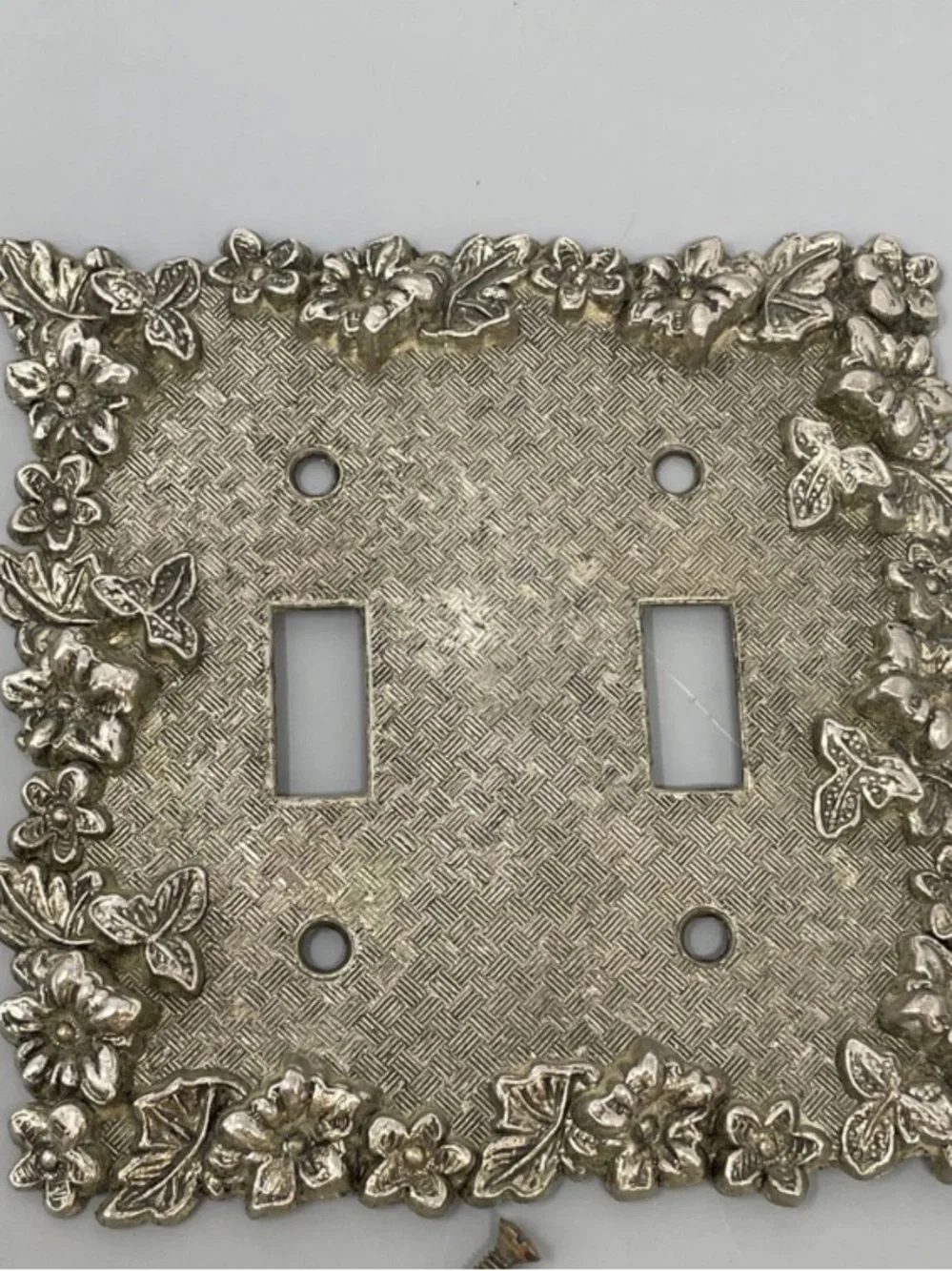 1970 American Tack Hardware Ornate Floral Brass Double Switch Cover - Wall